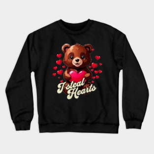 Cute Bear With Hearts Valentines Day I Steal Hearts Crewneck Sweatshirt